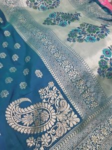 Elegant Blue Banarasi Silk Saree With Blouse  New