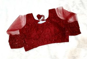 Maroon Net Sleeve Blouse