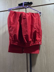 Red top and straight pant