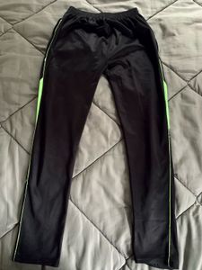 Black Track Pants with Green Stripe