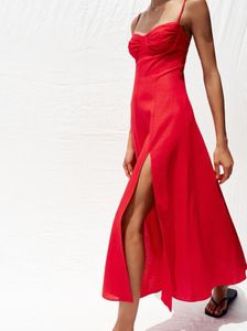 Red Midi Dress with Slit