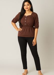 Brown Button-Down Top