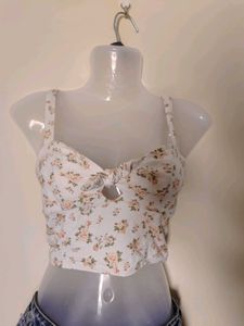 Floral Knot-Front Crop Top