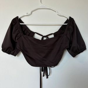 Brown Cropped Tie Top