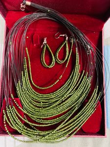 Sea Green Pearls Necklace With Earrings