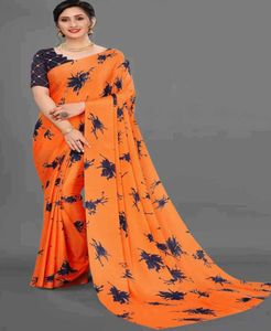 Orange Moss Crape Saree