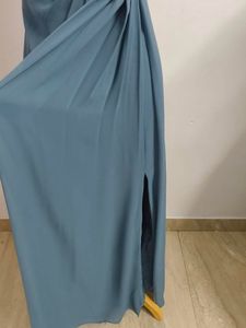 Elegant Blue Lace Bodice Maxi Dress