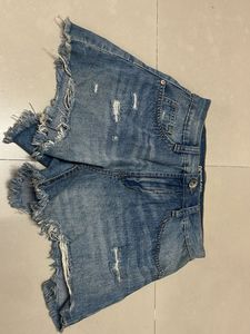 Distressed Denim Mini Skirt Shorts