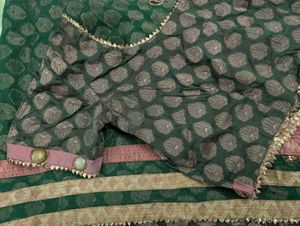 Green Net Saree With Blouse