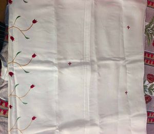Elegant White &amp; Red Embroidered Saree