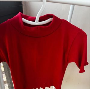 Red Ruffle Hem Top