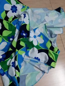 Blue Green Flowered Flared Swim Suit