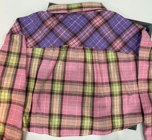 Colorblock Plaid Crop Shirt