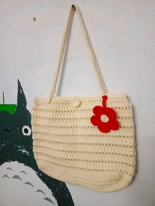 Crochet Tote Bag with Flower