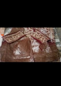 Burgundy &amp; Gold Embroidered Fabric