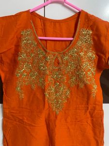 Orange Embroidered Kurti