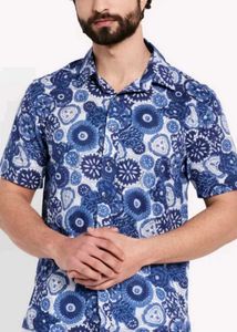 Fabindia Blue Cotton Hand Block Printed Shirt