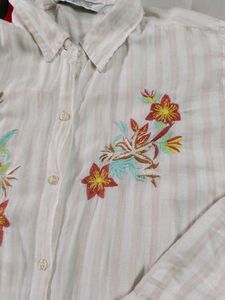 Striped Floral Embroidered Top