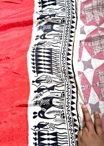 Red &amp; Black Tribal Print Saree