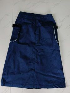 Unique Denim Skirt with Fur Pockets