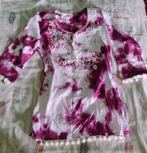 Embroidery Short Kurti (Tie Dye)