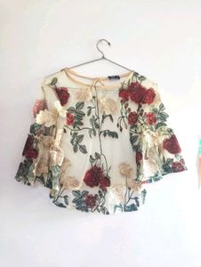 SHEIN Floral Embroidered Sheer Top