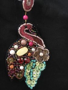 pink and blue beaded flamingo Earrings