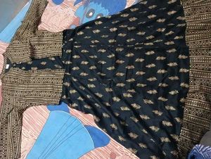 Elegant Black &amp; Gold Kurta With Jacket