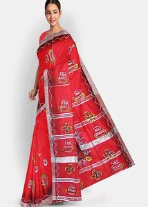 Red Hand Painted Cotton Saree