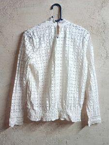Stylish Lace Top Blouse Layered White