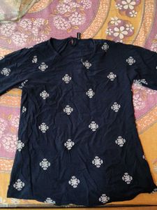 Embroidered Navy Tunic Top