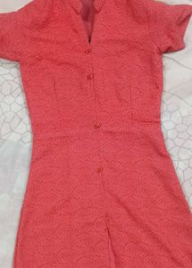 Coral Lace Button-Down Dress