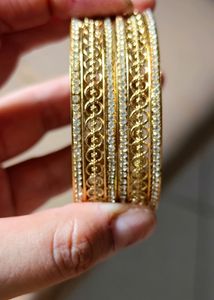 ✨FANCY Gold Plated Austrian Dimond Bangles Set New