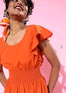 DressBerry Women Bright Orange Solid Dress