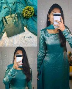 Teal Satin Kurta Set