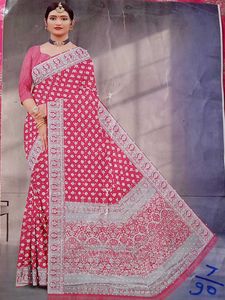 Elegant Blue Sari with Silver Accents