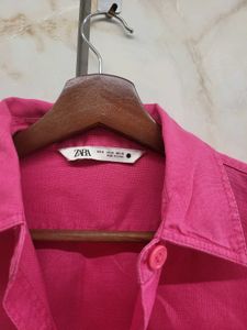 Zara Pink Cropped Button-Down Shirt