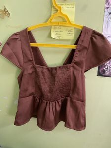 Brown Flutter Sleeve Top