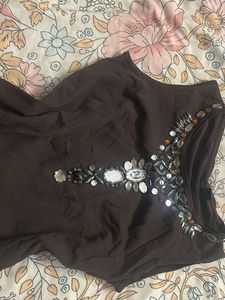 Brown Embellished Tank Top