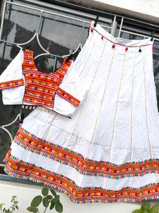 Garba Lehenga White