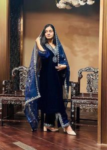 Pure Viscose Velvet With Embroidery Suit Set XL