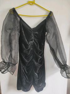 Black Velvet Puff Sleeve Dress