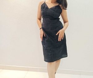 Black Embroidered V-Neck Dress