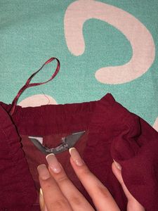 Burgundy Bow Tie Blouse
