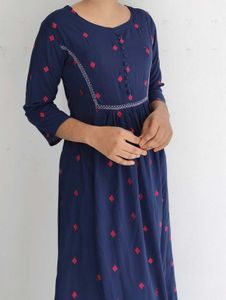 Navy Blue Printed Kurti Dress – Elegant & Comfy! ✨