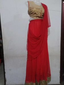 Red &amp; Golden Lehnga Unstitched Koti