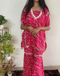 Bandhani Tube Top With Sharara And Kaftan