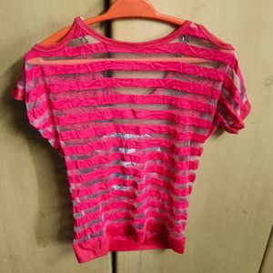 Pink Striped Sheer Top
