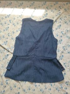 Navy Striped Peplum Top