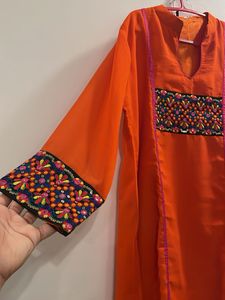 Long Kurta With Double Lining Orange